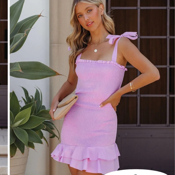 🆕 VICI Finders Keepers Cotton Smocked Tie Mini Dress-Lavender - Picture 9 of 14